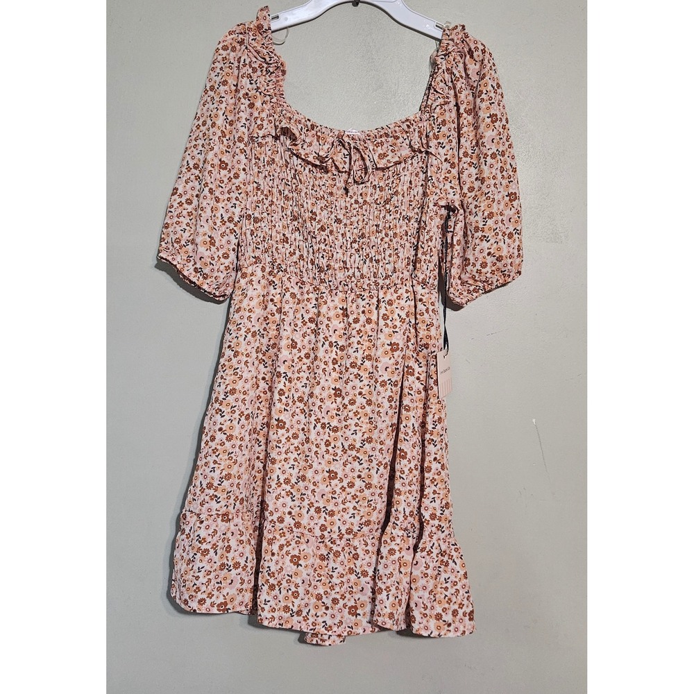 🤎🌼Love Squared Girls Floral Smocked Puff Sleeve Dress Rust Size 10🌸🩵‎